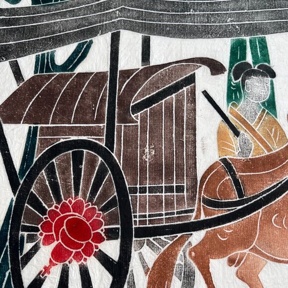 Late 20th Century Chinese School Bas Relief Rubbing of Ox and Cart - Picture 7 of 9